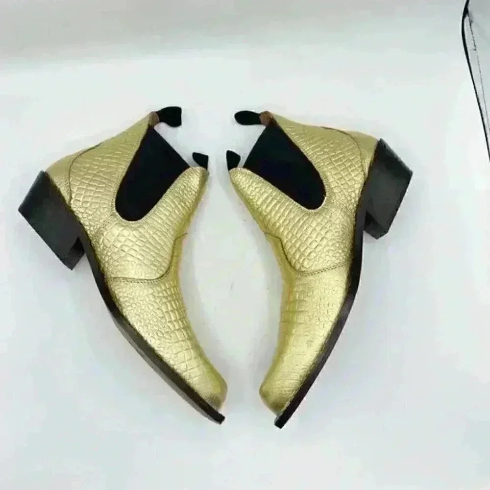 FREE PEOPLE Gold Croc Embossed Beau Western Chelsea Boot Ankle Booties
